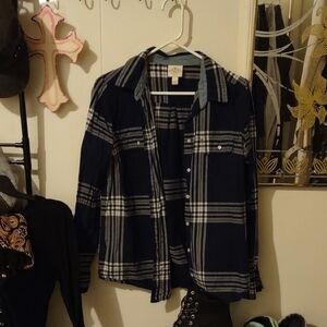 St. John's Bay Navy Blue Plaid Button Down Shirt